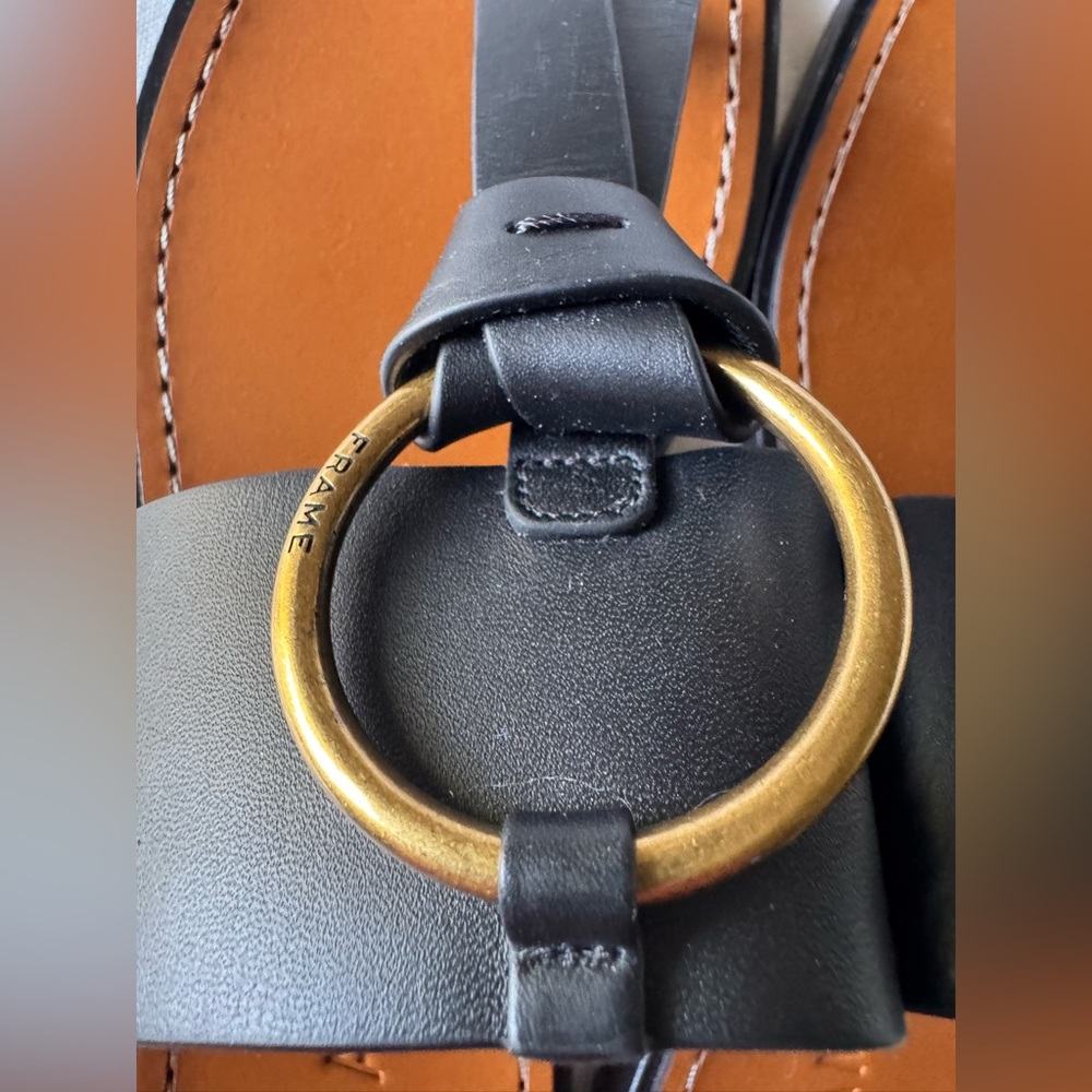 Black Leather Sandals with Gold Accents - Picture 5 of 13